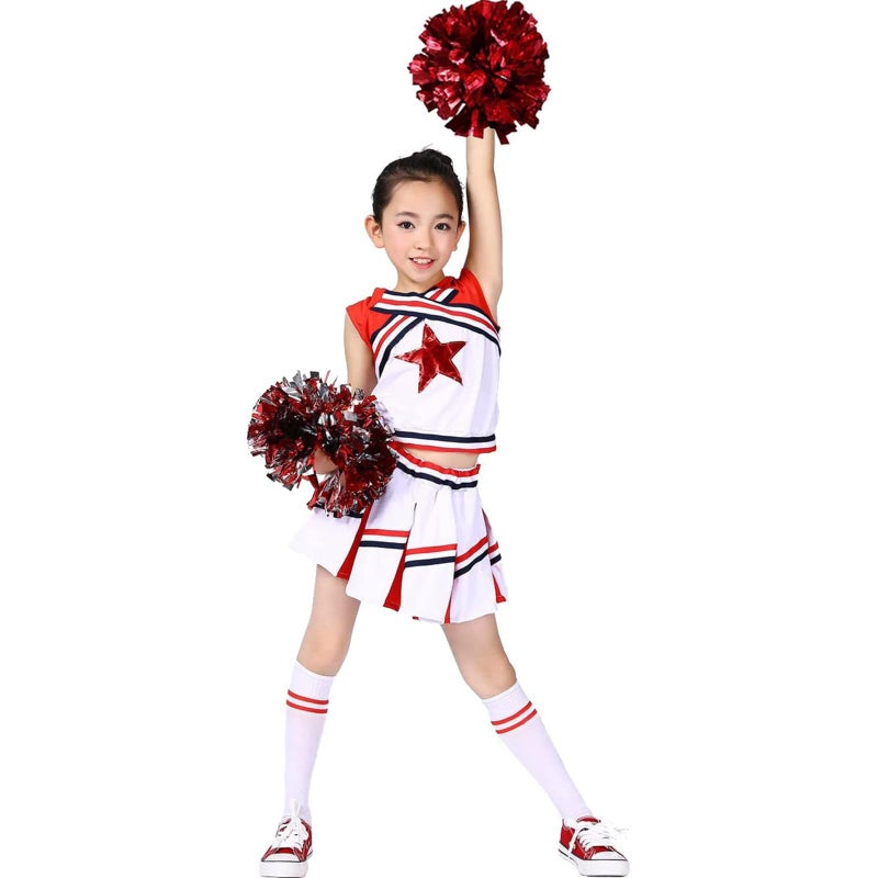 LOLANTA Big Girls Cheerleader Uniform Outfit Cheerleading Costume Fun Varsity Brand Youth Red White (Red, 8-10) - Image 1